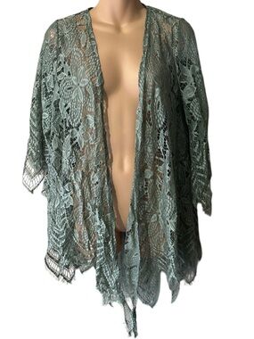 Blue Rain Sheer Intricate Lace Kimono in Green Mermaidcore or Fairy Vibes